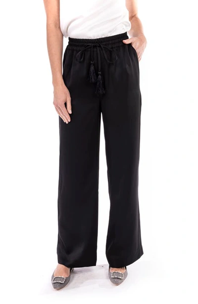 Shop Badgley Mischka Drawstring Satin Pants In Black