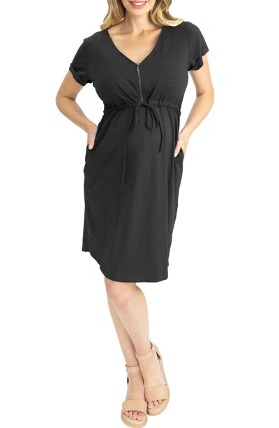 Shop Angel Maternity Zip Maternity/nursing Dress In Black