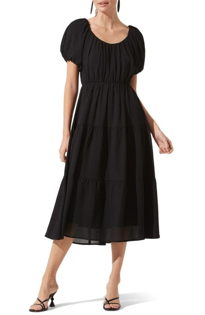 Shop Astr Tiered Short Sleeve Dress In Black