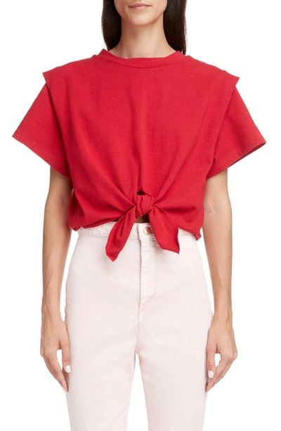 Shop Isabel Marant Zelito Tie Cotton Top In Red