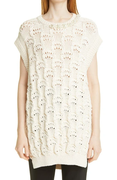 Shop Simone Rocha Embellished Sleeveless Bubble Sweater In Cream/ Pearl
