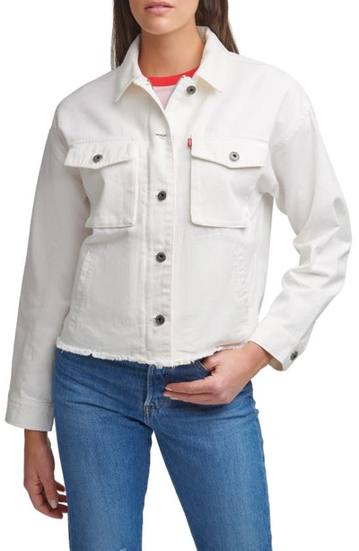 Shop Levi's Crop Raw Hem Utility Jacket In White