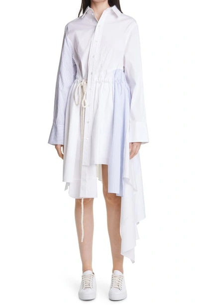 Shop Monse Asymmetrical Long Sleeve Poplin Shirtdress In White Multi