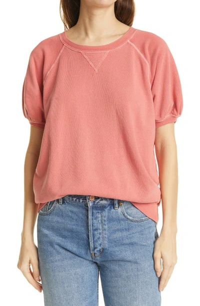 Shop The Great The Short Sleeve Puff Sweatshirt In Coral