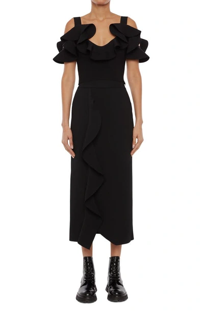 Shop Alexander Mcqueen Engineered Sculpted Knit Pencil Skirt In Black