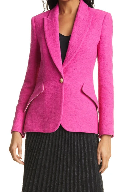 Shop L Agence Chamberlin Textured Stretch Cotton Blazer In Rose Violet
