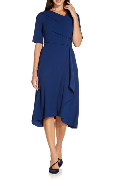 Shop Adrianna Papell Asymmetrical Hem A-line Dress In Navy