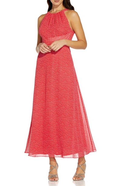 Shop Adrianna Papell Darling Dot Sleeveless Chiffon Dress In Coral/ Ivory