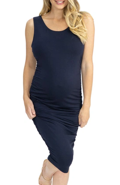 Shop Angel Maternity Body-con Sleeveless Maternity Dress In Navy