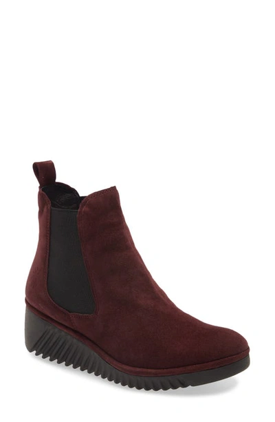 Shop Fly London Lita Wedge Chelsea Boot In Wine Leather