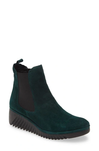 Shop Fly London Lita Wedge Chelsea Boot In Green Forest Leather
