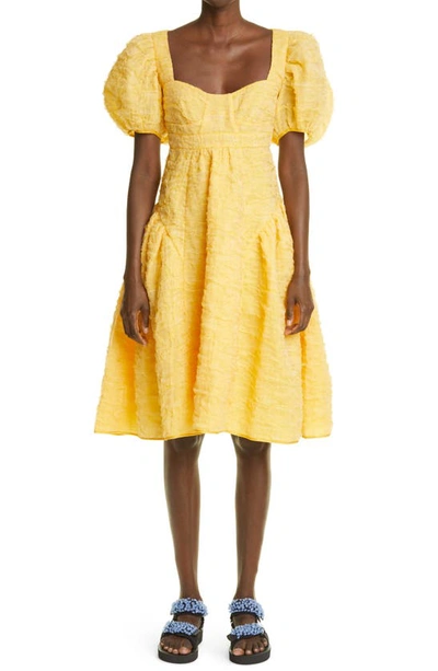 Shop Cecilie Bahnsen Lumi Matelasse Silk Blend Bustier Dress In Canary