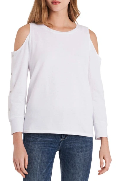 Vince Camuto Petite Long Sleeve Cold Shoulder Snap Top In Ultra
