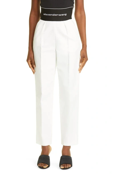 Shop Alexander Wang Logo Waist Straight Leg Ankle Pants In Snow White