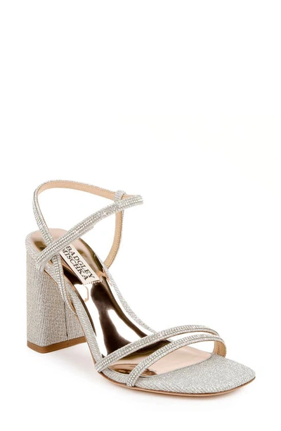 Shop Badgley Mischka Rebekah Block Heel Sandal In Platinum Glitter