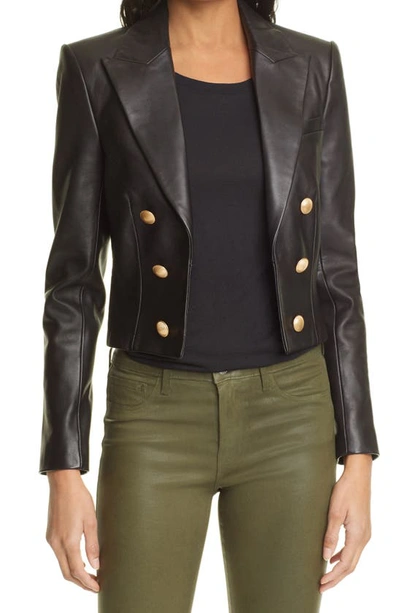 Shop L Agence Inez Crop Leather Blazer In Black