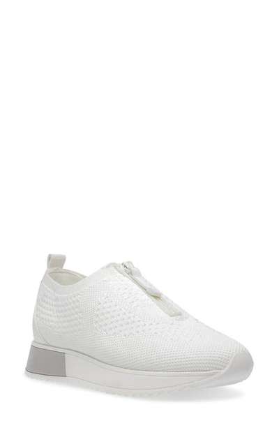 Shop Anne Klein Theo Zip Sneaker In White Fabric