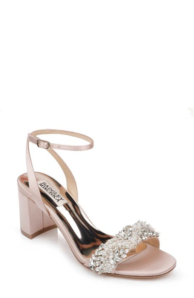 Shop Badgley Mischka Clara Embellished Sandal In Blush Satin