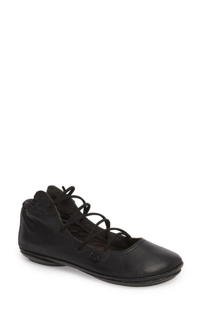 Shop Camper Right Nina Mid Top Ghillie Flat In Black Leather