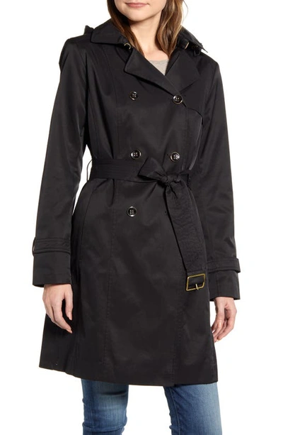 Shop Cole Haan Signature Hooded Trench Coat In Black