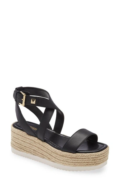 Shop Michael Michael Kors Lowry Platform Wedge Sandal In Black Leather/ Jute