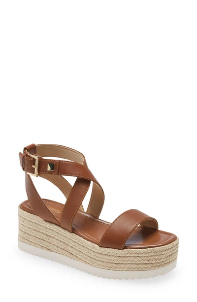 Shop Michael Michael Kors Lowry Platform Wedge Sandal In Luggage Leather/ Jute