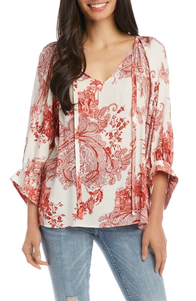 Shop Karen Kane Blouson Sleeve Peasant Top In Red Print