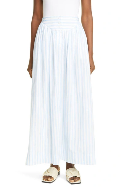Shop Rosetta Getty Stripe Cotton Maxi Skirt In Baby Blue/ White