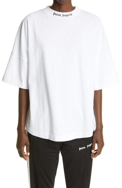 Shop Palm Angels Logo Oversize Graphic Tee In White Black