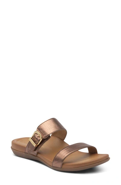 Shop Aetrex Mimi Slide Sandal In Bronze Faux Leather