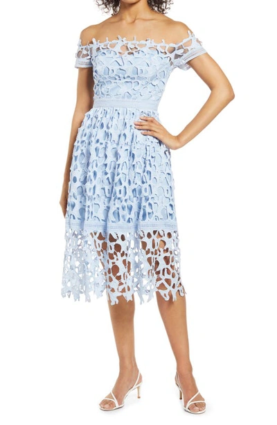 Chi Chi London Womens Blue Floral Off-the-shoulder Stretch-lace Midi Dress  16 | ModeSens