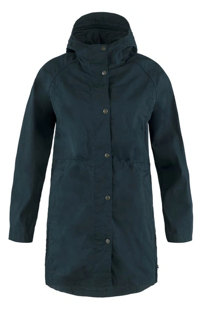 Shop Fjall Raven Karla Lightweight Hooded Parka In Dark Navy