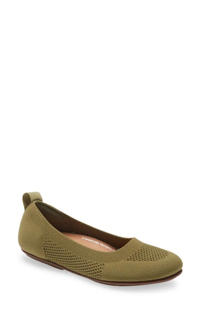 Shop Fitflop Allegro Knit Ballet Flat In Olive Green