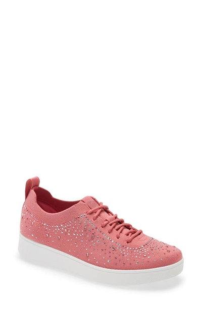 Shop Fitflop Rally Crystal Embellished Knit Sneaker In Deep Pink