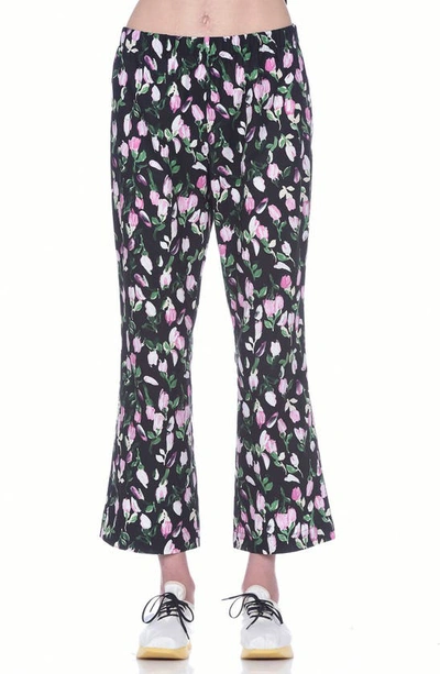 Shop Marni Floral Print Cotton Crop Pants In Black