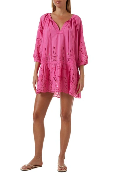 Shop Melissa Odabash Ashley Eyelet Detail Cotton Cover-up Tunic In Flamingo
