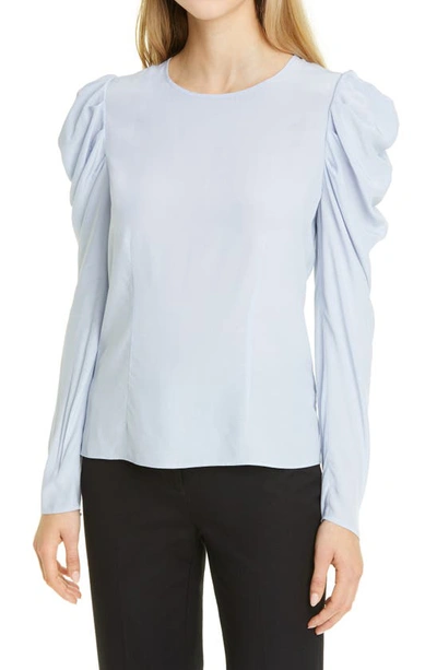 Shop Club Monaco Ruched Long Sleeve Top In Pale Blue