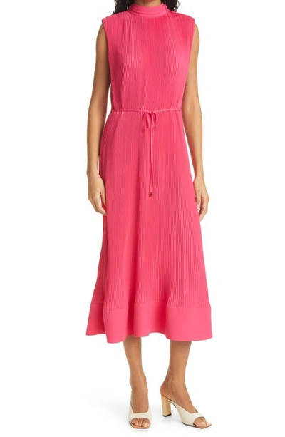 Shop Milly Melina Pleated Sleeveless Georgette Dress In Pomegranate
