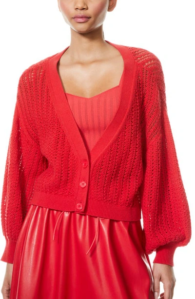Shop Alice And Olivia Winsor Slouchy Open Weave Cardigan In Bright Poppy