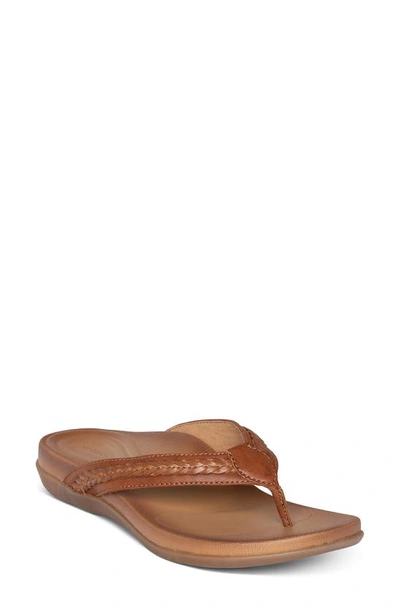 Shop Aetrex Emmy Flip Flop In Brown Faux Leather