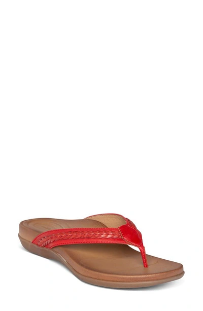 Shop Aetrex Emmy Flip Flop In Red Faux Leather