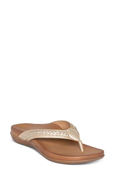 Shop Aetrex Emmy Flip Flop In Champagne Faux Leather