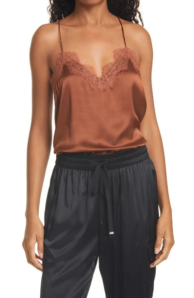 Shop Cami Nyc The Racer Lace Trim Silk Camisole In Pecan