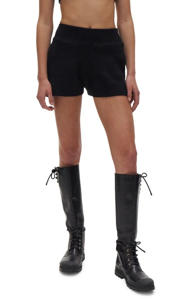 Shop Helmut Lang Cozy Ribbed Cotton Blend Shorts In Black