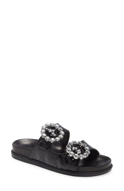 Shop Schutz Ariel Crystal Slide Sandal In Black Leather