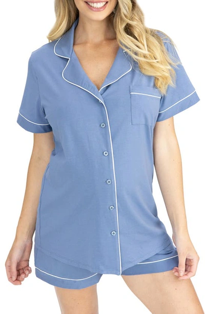 Shop Angel Maternity Short Maternity/nursing Pajamas In Blue