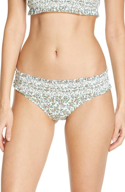 Shop Tory Burch Costa Smocked Bikini Bottoms In Starburst Ivy