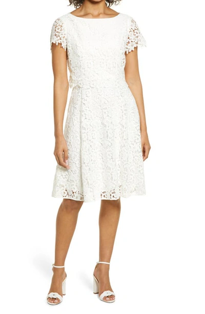 Shani Bateau-neck Short-sleeve Fit-&-flare Popover Lace Dress In Ivory |  ModeSens