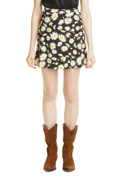 Shop Saint Laurent Floral Print Skirt In 1015 Noir Craie Jaune