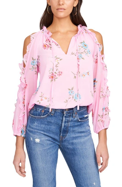 Shop 1.state Ruffle Cold Shoulder Top In Prspct Blms Pny Pnk